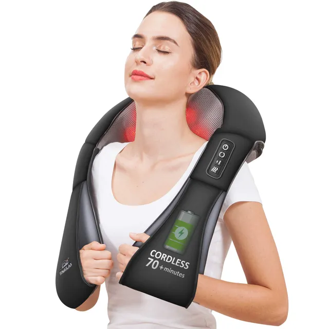 snailax-masseur-de-cou-sans-fil-chauffant-shiatsu-4d-8-n-uds-batterie-rechargeab image 1