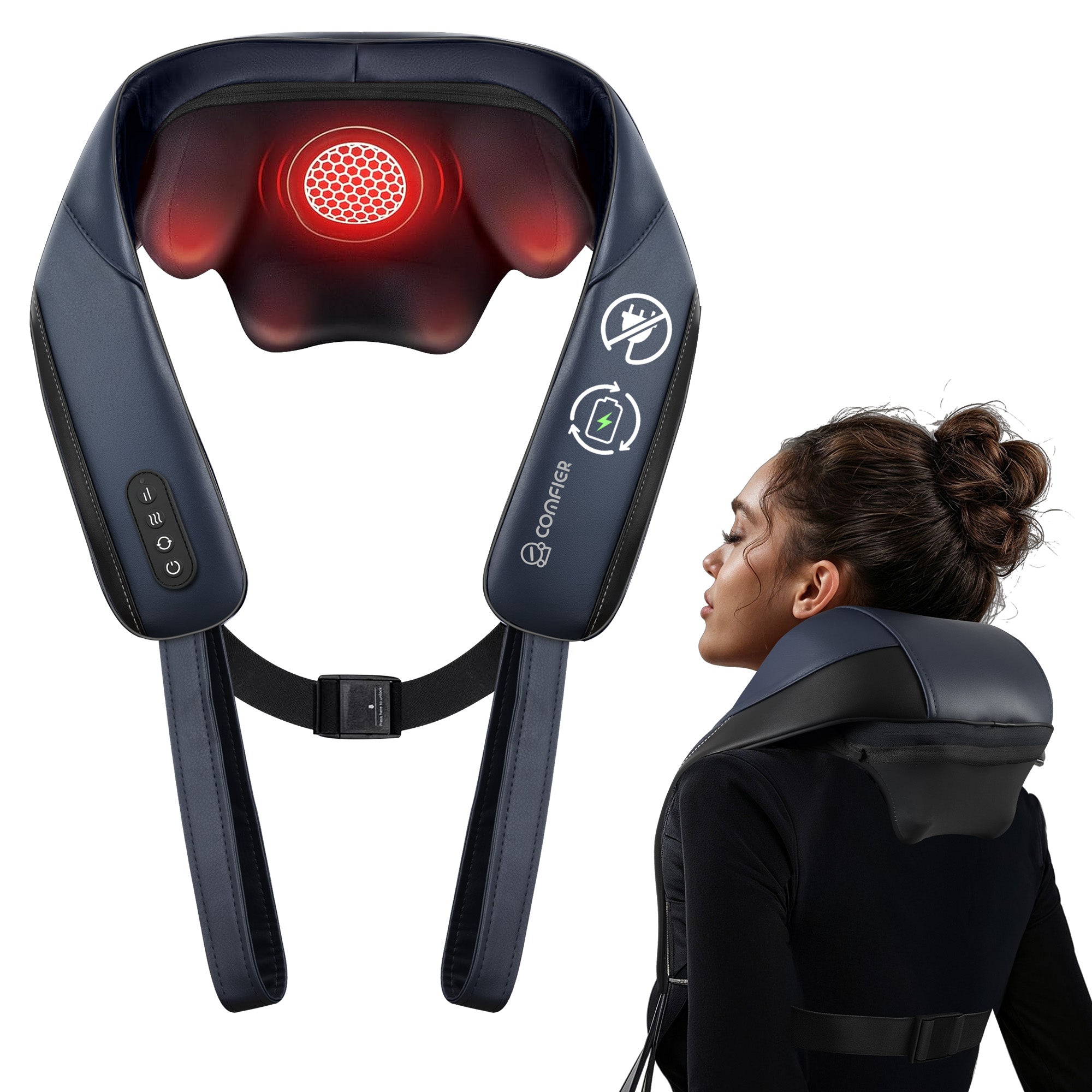comfier-cf-6702-masseur-de-nuque-et-paules-sans-fil-4d-shiatsu-avec-chauffage-gr image 1