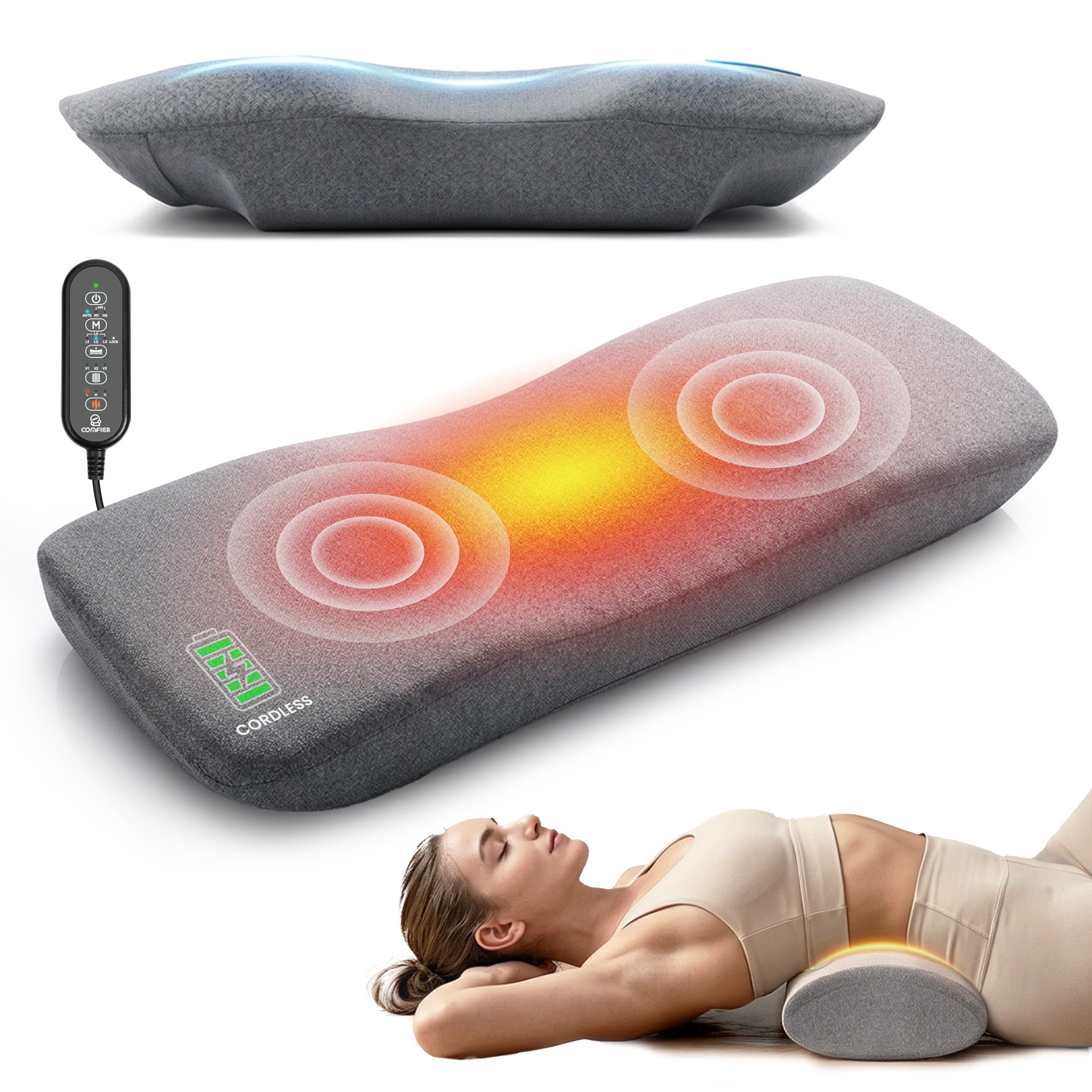 comfier-cf-1513-coussin-lombaire-masseur-3-en-1-sans-fil-avec-tirement-dynamique image 1