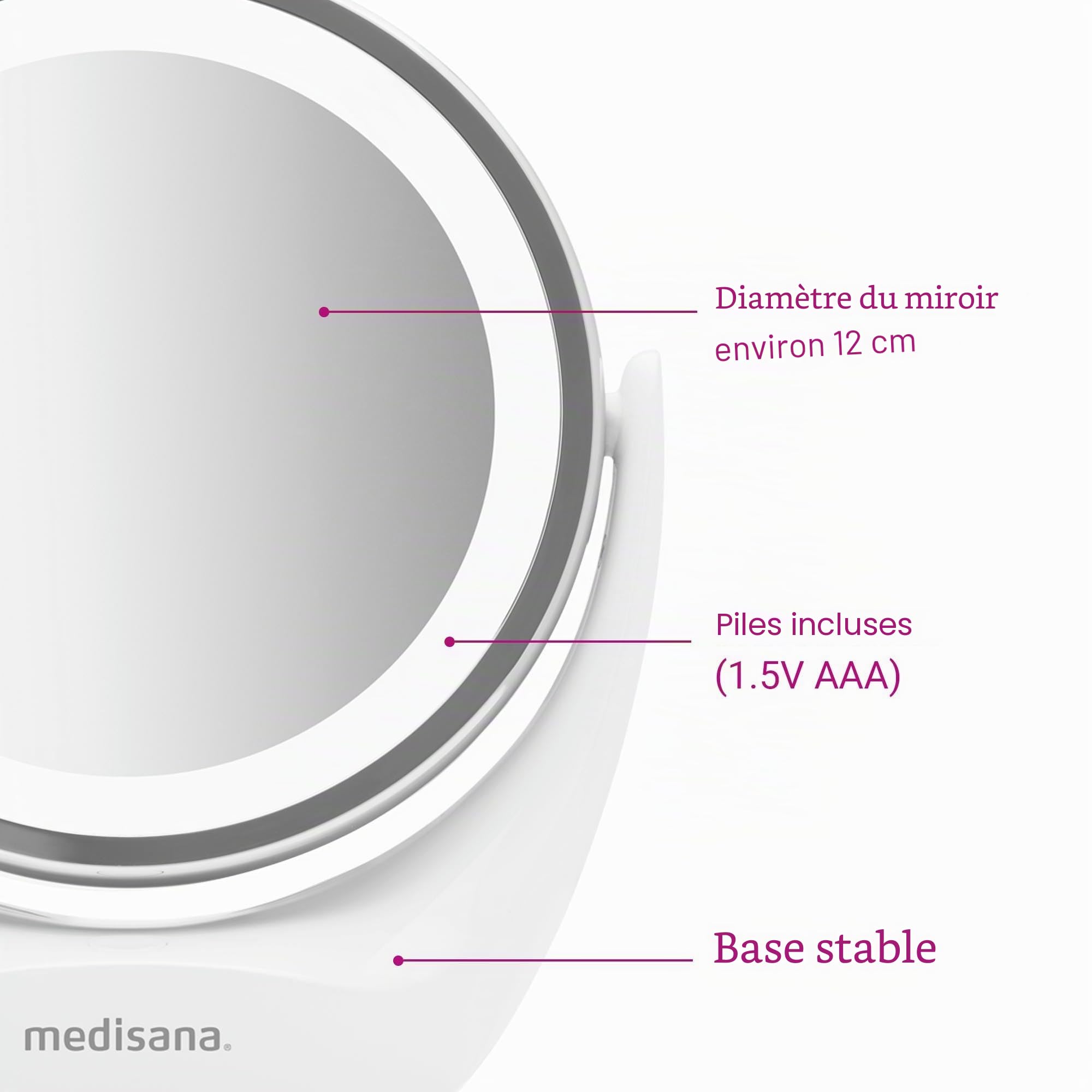 medisana-cm-835-miroir-cosm-tique-led-double-face-grossissement-x5-pivotant-360- image 5