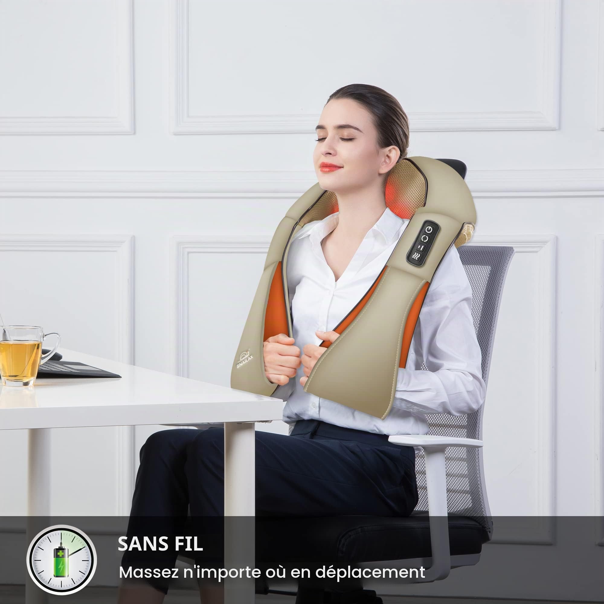 snailax-masseur-cervical-shiatsu-sans-fil-avec-chaleur-infrarouge-8-n-uds-de-mas image 7