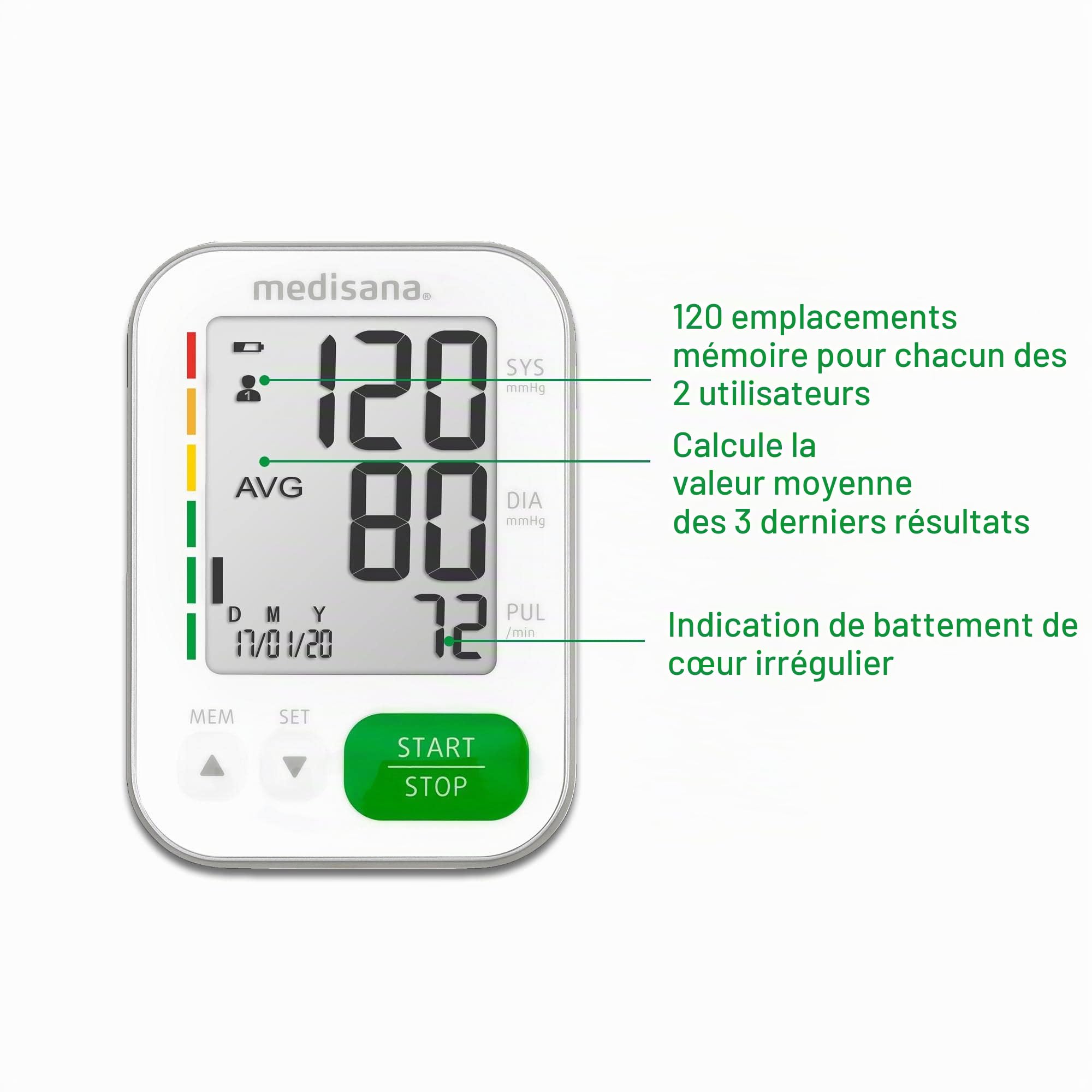 medisana-bu-565-tensiom-tre-bras-avec-chelle-tricolore-m-moire-120-mesures-et-d- image 5