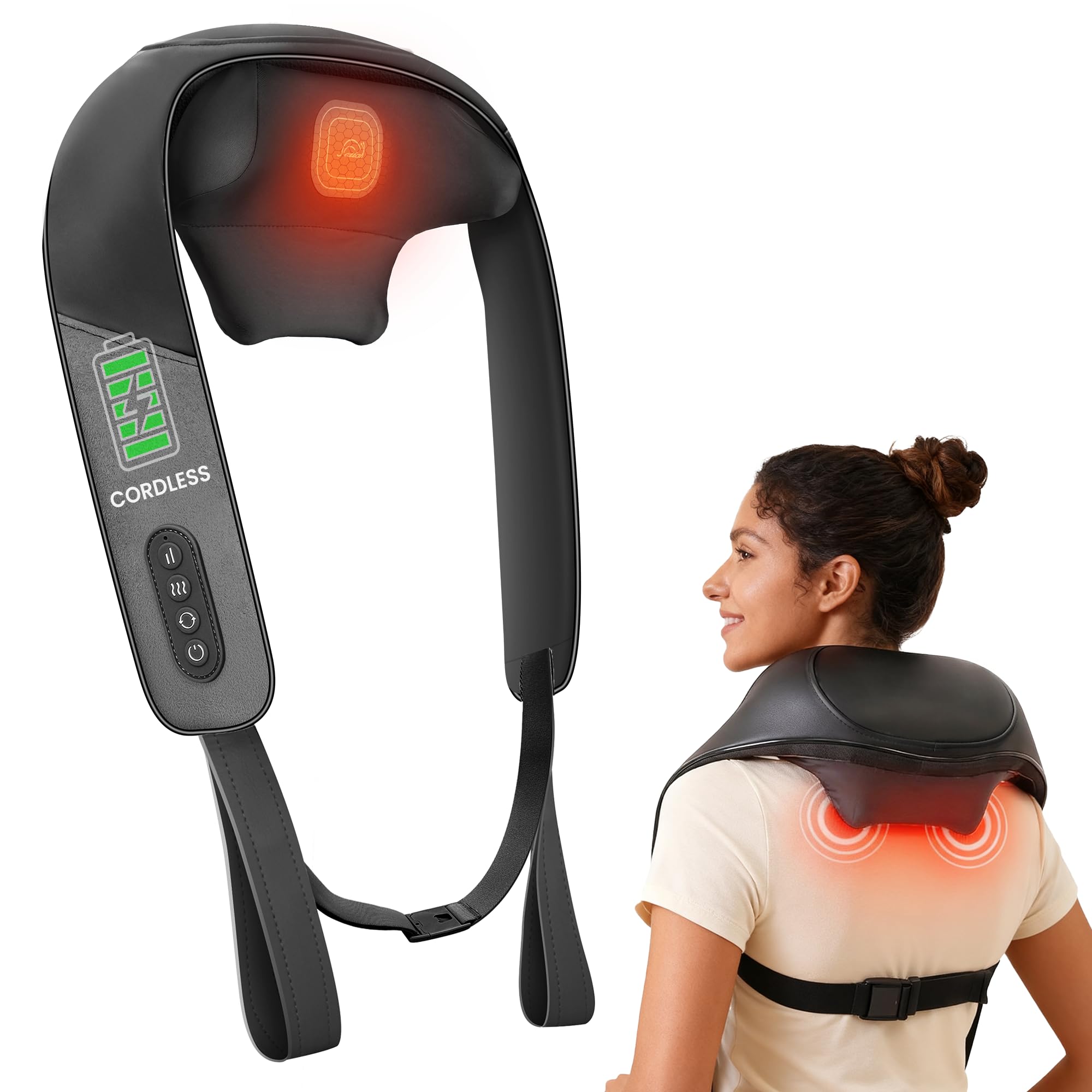 snailax-masseur-cervical-shiatsu-sans-fil-4d-avec-chauffage-au-graph-ne-recharge image 1
