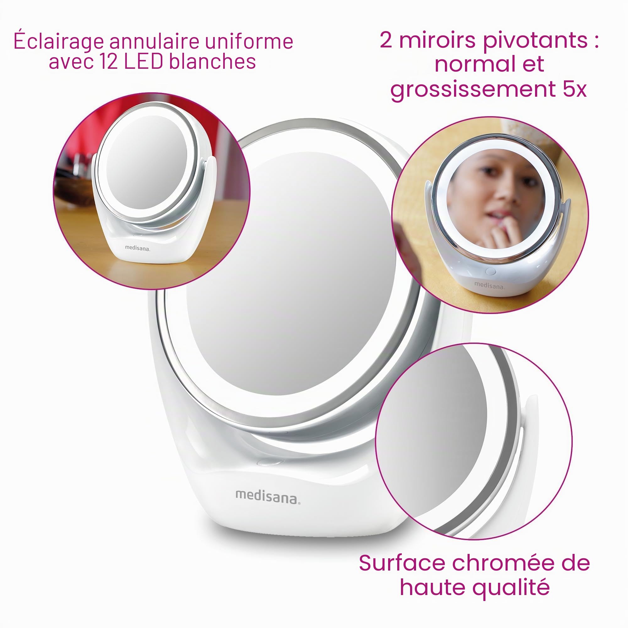 medisana-cm-835-miroir-cosm-tique-led-double-face-grossissement-x5-pivotant-360- image 4