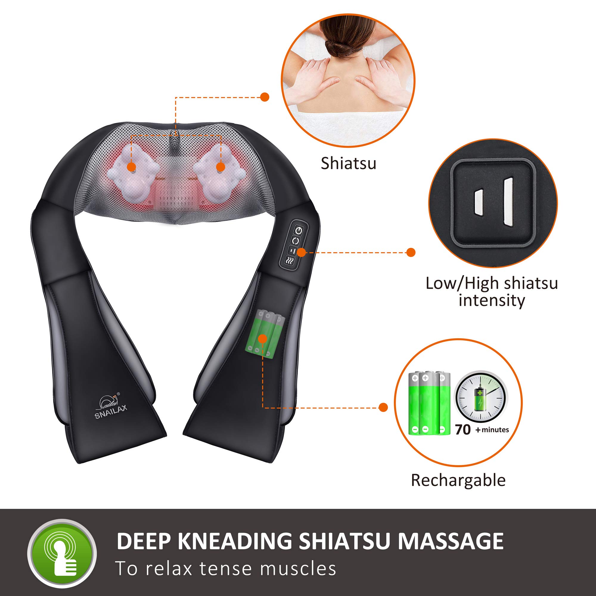 snailax-masseur-de-cou-sans-fil-chauffant-shiatsu-4d-8-n-uds-batterie-rechargeab image 2