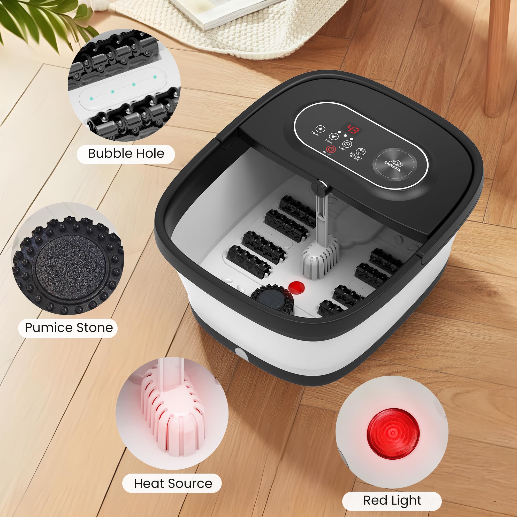 snailax-bain-de-pieds-pliable-avec-chauffage-massage-shiatsu-bulles-et-lumi-re-r image 2