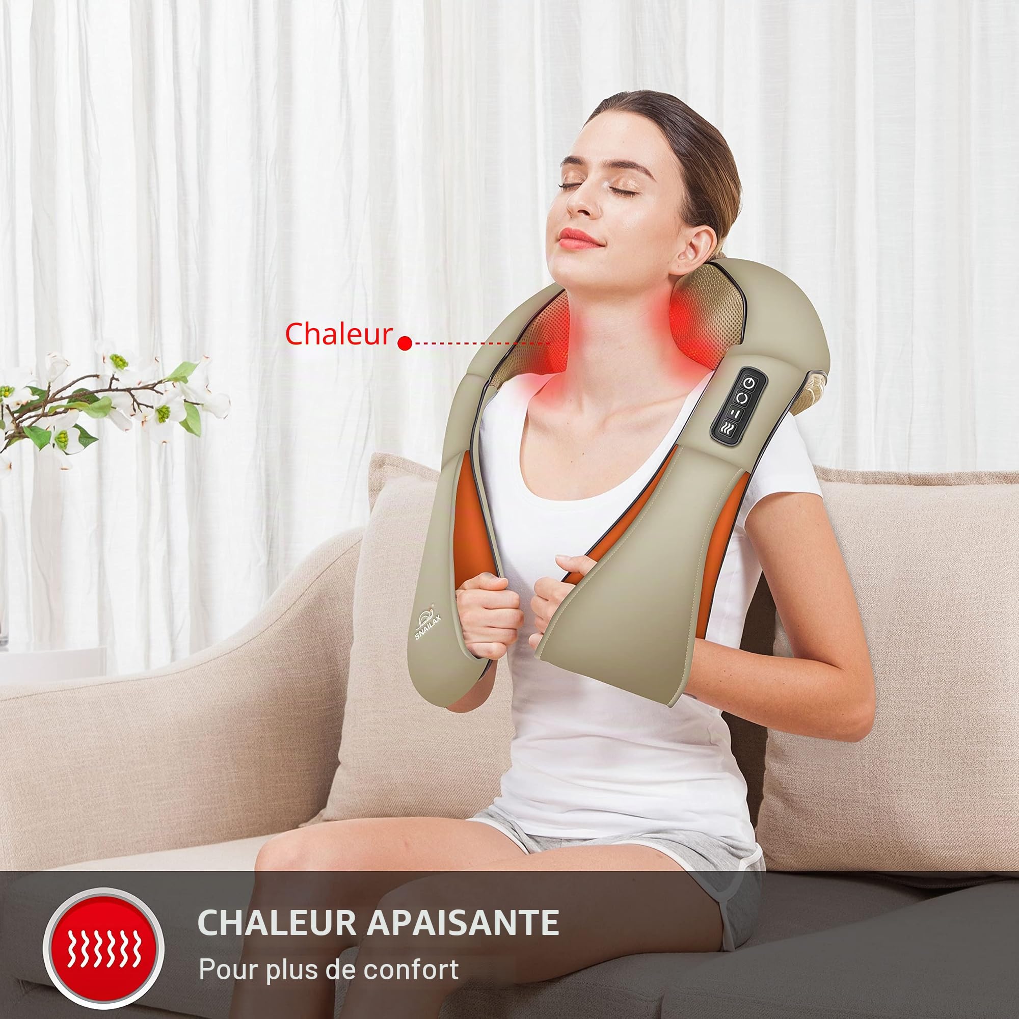 snailax-masseur-cervical-shiatsu-sans-fil-avec-chaleur-infrarouge-8-n-uds-de-mas image 2