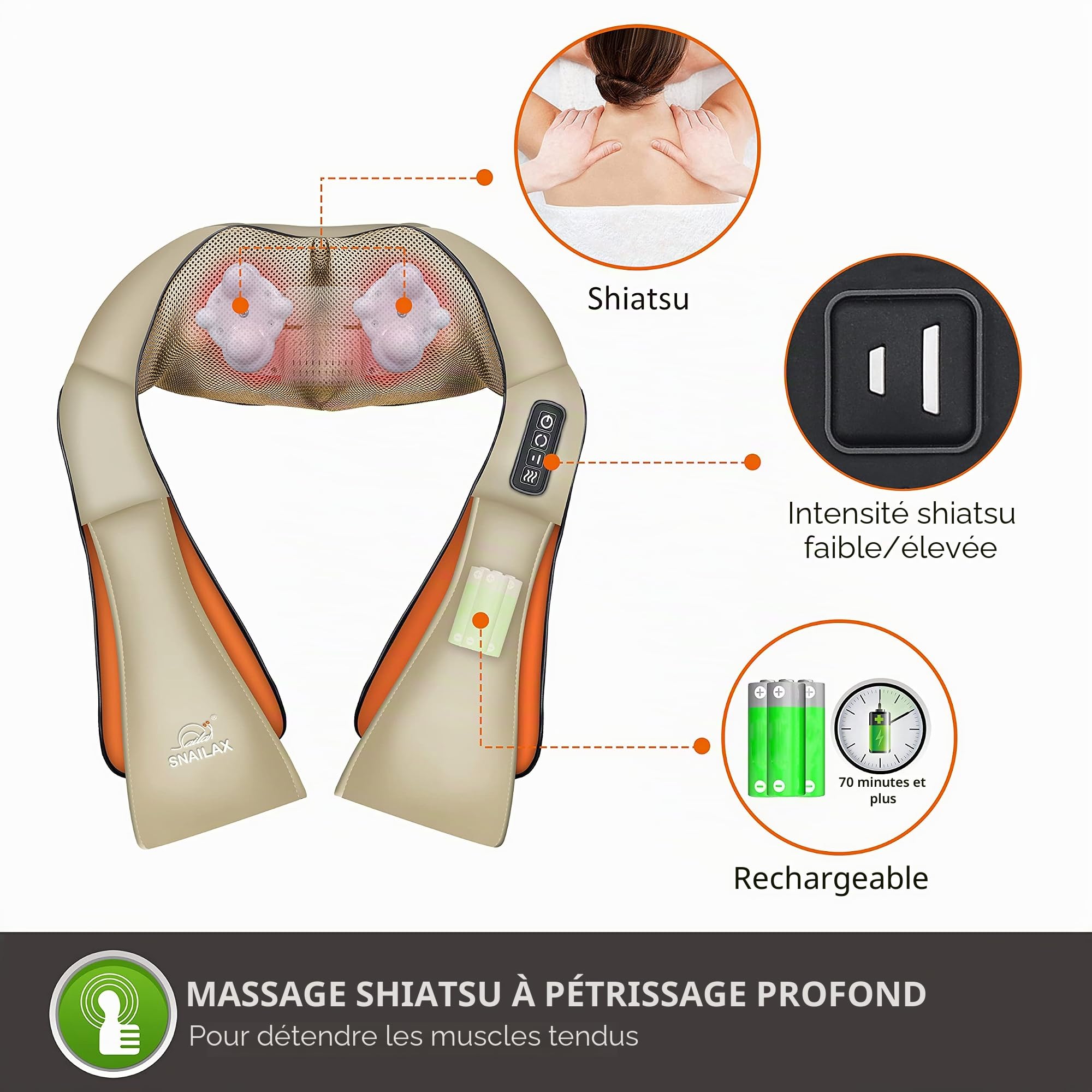 snailax-masseur-cervical-shiatsu-sans-fil-avec-chaleur-infrarouge-8-n-uds-de-mas image 5