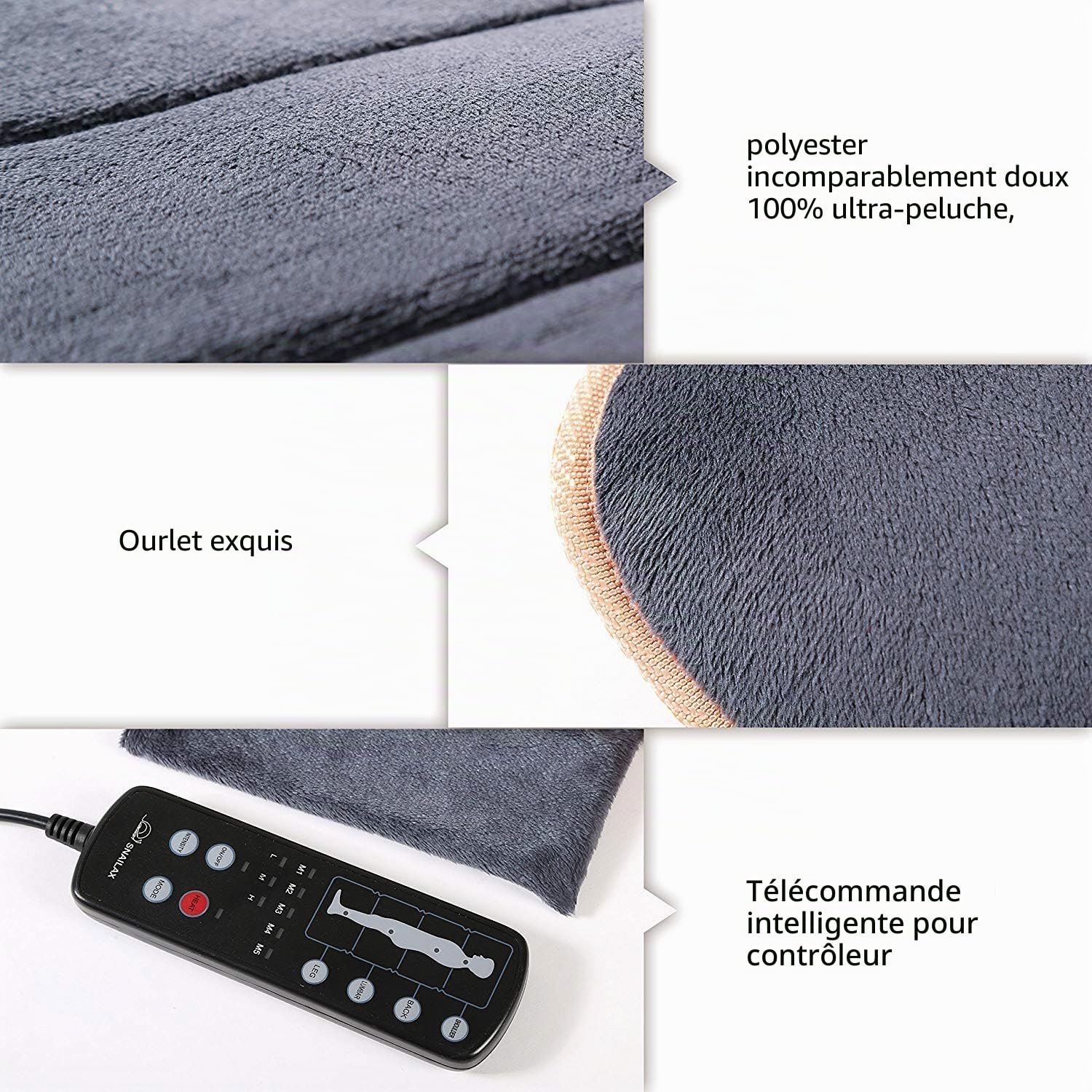 snailax-matelas-massant-chauffant-vibrant-10-moteurs-2-coussins-chauffants-5-mod image 3