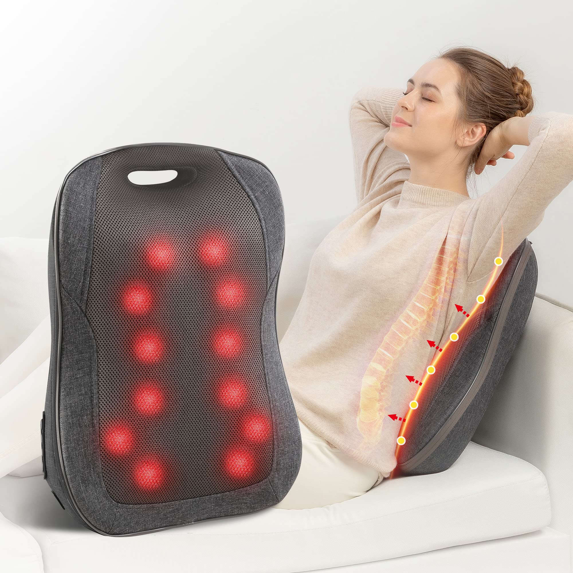 comfier-masseur-de-dos-shiatsu-avec-chaleur-coussin-de-massage-portable-12-n-uds image 1