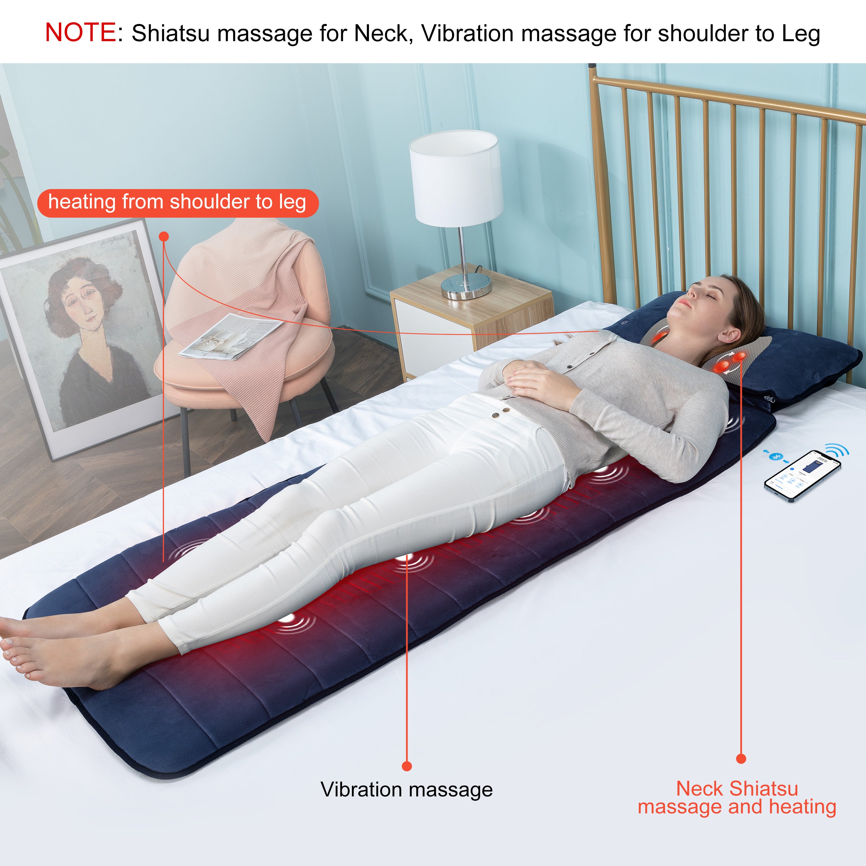 comfier-cf-3603u-app-tapis-de-massage-chauffant-avec-coussin-shiatsu-de-cou-amov image 3