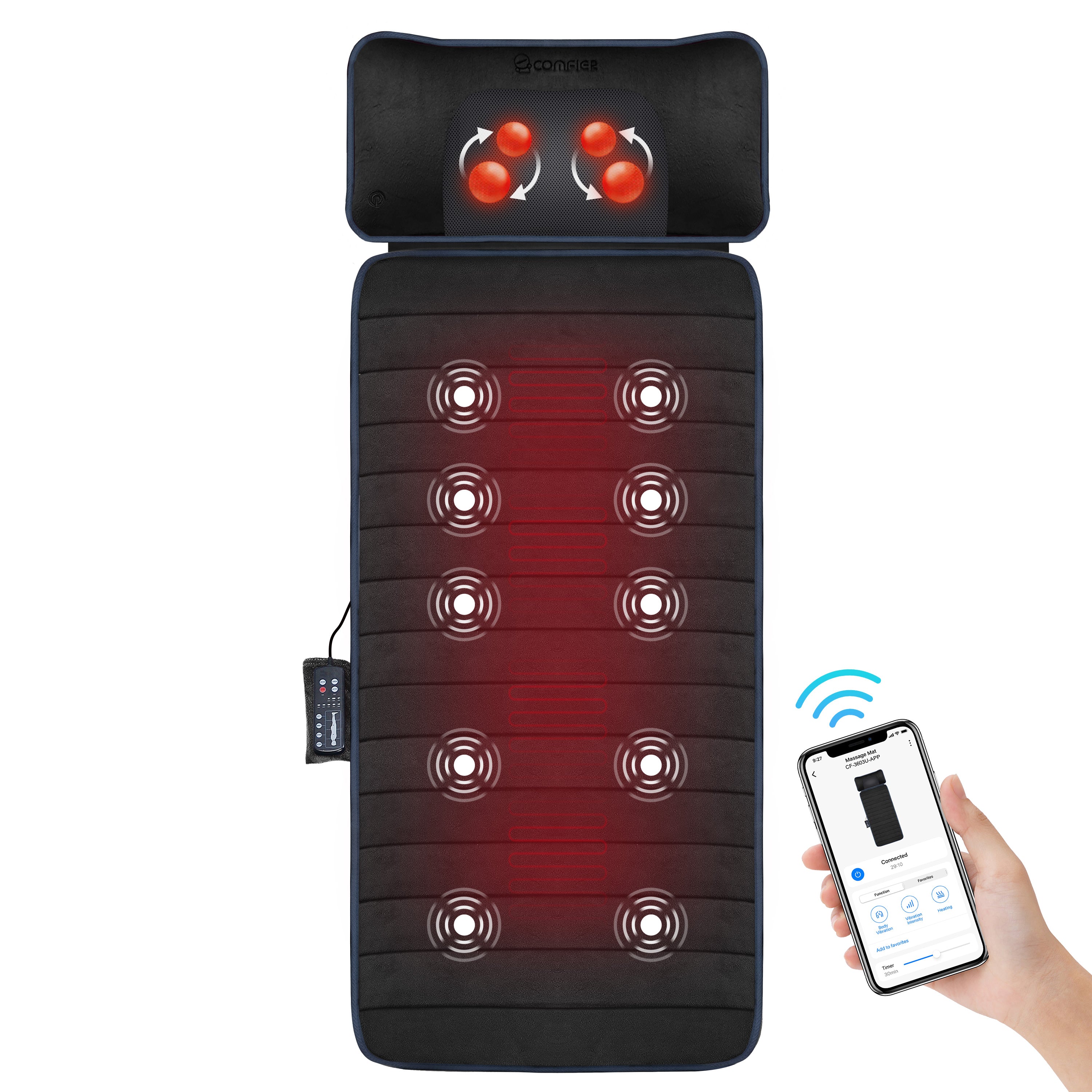 comfier-cf-3603u-app-tapis-de-massage-chauffant-avec-coussin-shiatsu-de-cou-amov image 8